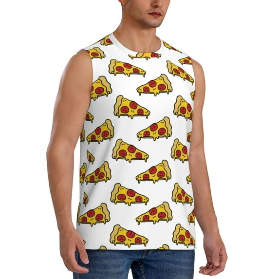 Lsque Pizza Print Men's Cotton Blend Sleeveless Muscle Shirts (S-3XL)- Moisture Wicking, Odor Protection, UPF 30+,X-Large