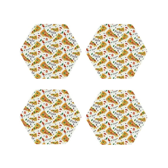 Lsque Pizza Slices Pattern 4" Drink Coasters Set of 4, PVC Leather Absorbent Coasters, Table Coaster Set Decorative Coffee Cup Coasters Housewarming Gift -Hexagon
