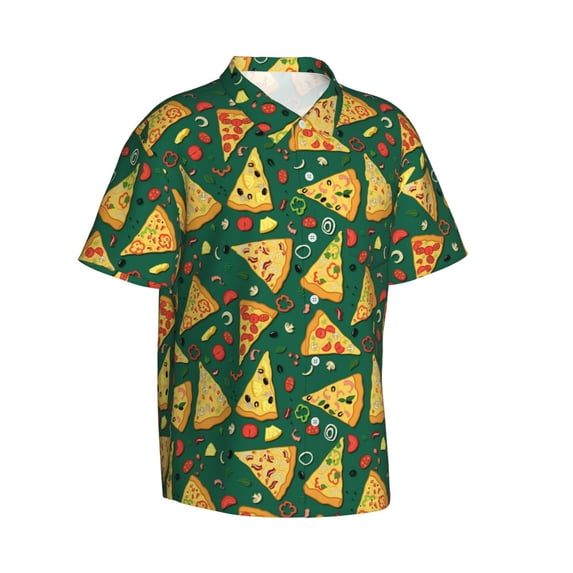 Lsque Pizza pattern Hawaiian Shirt for Men, Unisex Summer Beach Casual Short Sleeve Button Down Shirts-Large