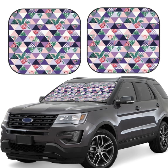 Lsque Plaid Flamingo 2 PCS Windshield Sun Shade | CarFoldable Window Covers | Car Accessories Reflect UV for Universal Cars SUV Truck | Medium