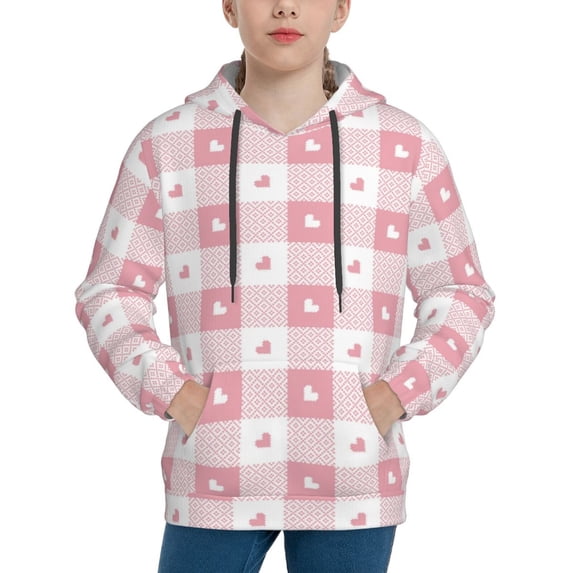 Lsque Plaid Heart Patten Youth Hoodie Sweatshirt Pullover with Kangaroo Pocket Boys and Girls Hoodie Warm Hoodie for Kids-Large