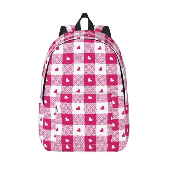 Lsque Plaid Heart Pattern Canvas Daypack, Durable Backpack, High-quality Versatile Backpack,Vintage Compact Backpack-Small