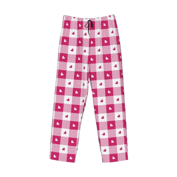 Lsque Plaid Heart Print Men's Pajama Pants, Lounge Pant - Comfortable Home Wear,Elastic Waistband, Stylish Design-X-Large