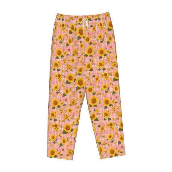 Lsque Plaid Sunflower Print Women's Pajama Pants, Lounge Pant - Comfortable Home Wear,Elastic Waistband, Stylish Design-Large