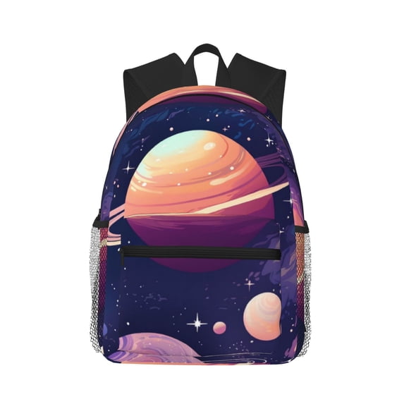 Lsque Planet Pastel Galaxy Classic Casual Backpack - Large Capacity Water-Resistant Backpack for School, Work, Travel, and Outdoor Activities