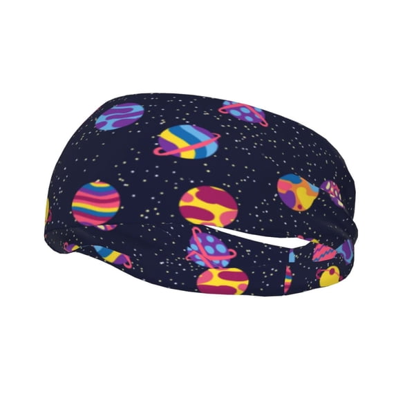 Lsque Planets Pattern Sweatbands Sports Headband for Men & Women - Moisture Wicking Athletic Cotton Terry Cloth Sweatband for Tennis, Basketball, Running