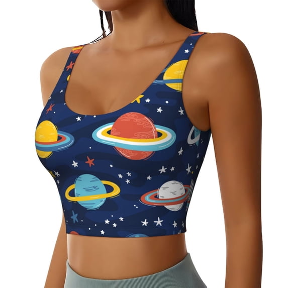 Lsque Planets and Stars Printed Women'S Sports Bra, Compression, Moisture Wicking, High-Impact Sports Bra For Women,Supportive sports bra-X-Large