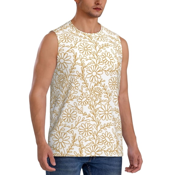 Lsque Plant Print Men's Cotton Blend Sleeveless Muscle Shirts (S-3XL)- Moisture Wicking, Odor Protection, UPF 30+,Small