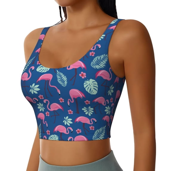 Lsque Plants And Flamingos Printed Women'S Sports Bra, Compression, Moisture Wicking, High-Impact Sports Bra For Women,Supportive sports bra-Medium
