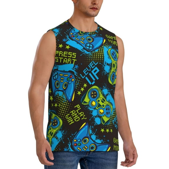 Lsque Play Game Print Men's Cotton Blend Sleeveless Muscle Shirts (S-3XL)- Moisture Wicking, Odor Protection, UPF 30+,Small