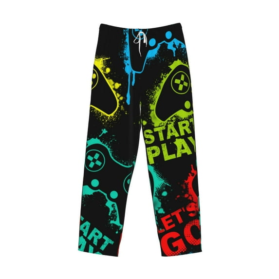 Lsque Play Game Start Print Men's Pajama Pants, Lounge Pant - Comfortable Home Wear,Elastic Waistband, Stylish Design-Medium