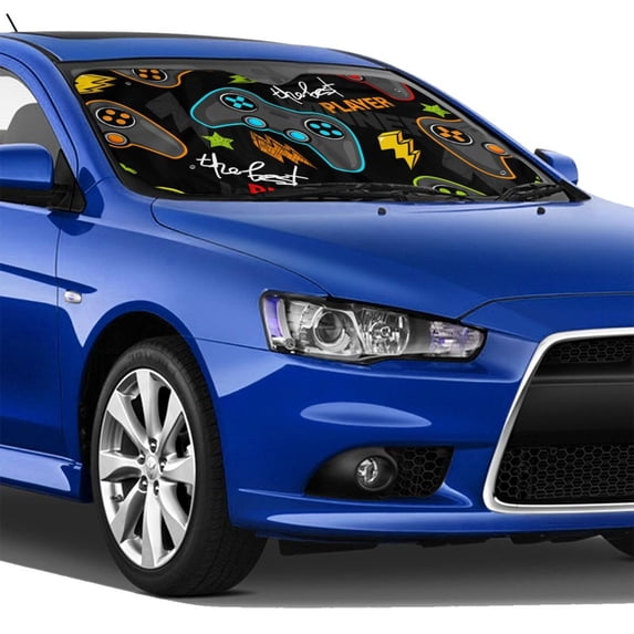 Lsque Play Game3 Car Windshield Sun Shade | Accordion Folding Style Auto Shade for Car Truck SUV Van | Blocks UV Rays Sun Visor Protector | Small