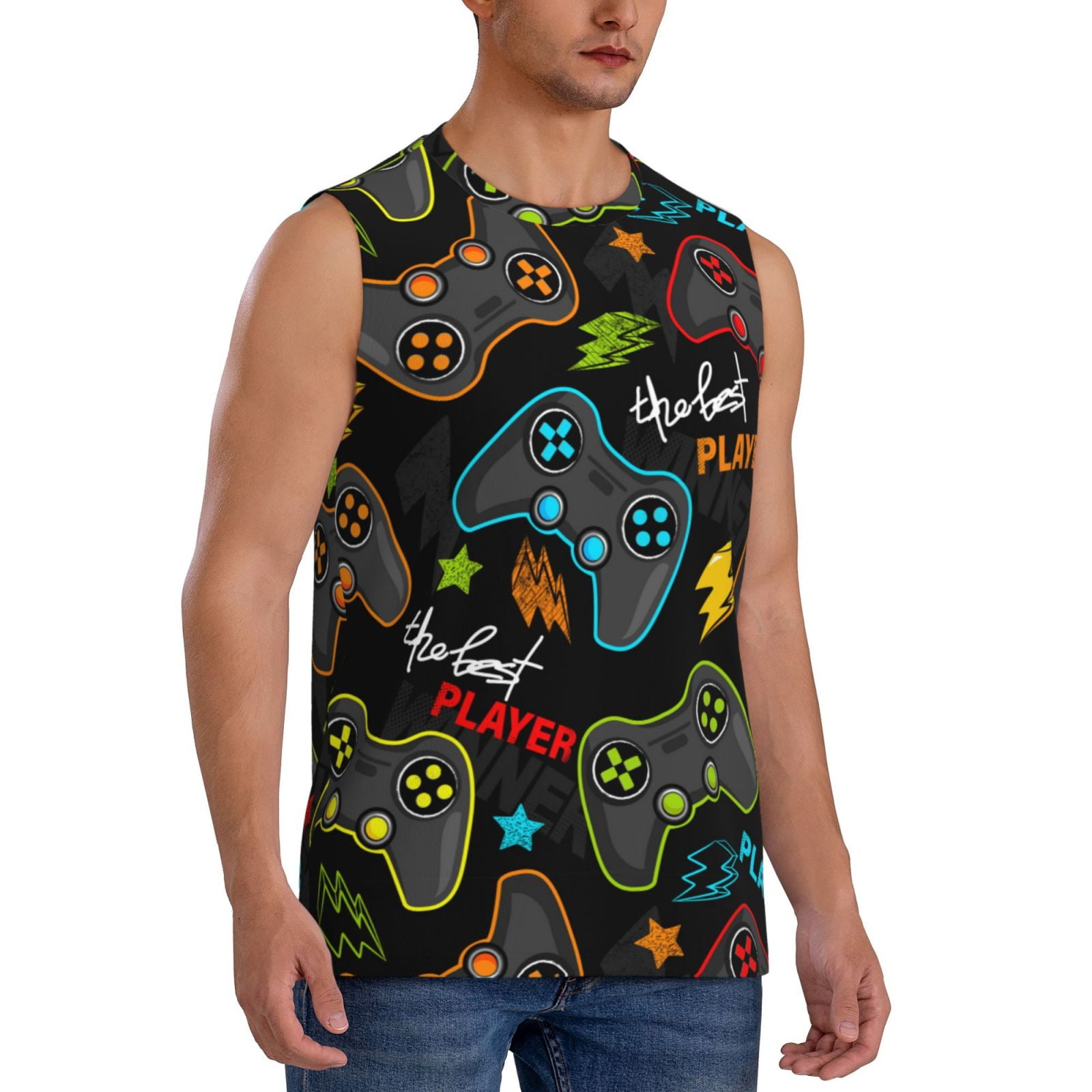 Lsque Play Game3 Print Men's Cotton Blend Sleeveless Muscle Shirts (S ...