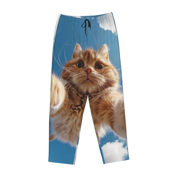 Lsque Playful Cat Fisheye View Print Women's Pajama Pants, Lounge Pant - Comfortable Home Wear,Elastic Waistband, Stylish Design-Medium