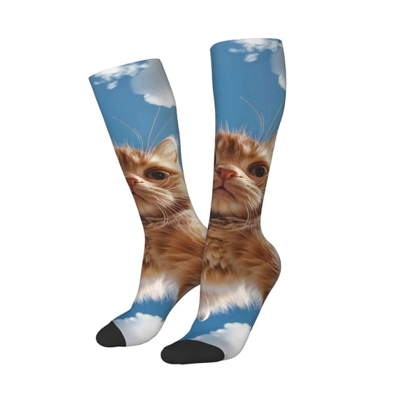 Lsque Playful Cat Fisheye View Printed Crew Socks Men's Women's LightWeight Thin Casual Calf Socks ,Knee High Socks,Cotton Socks