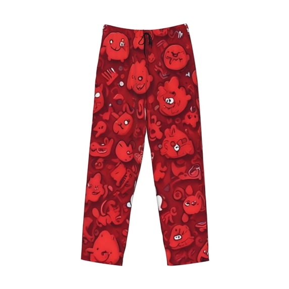 Lsque Playful Red Cartoon Faces Print Men's Pajama Pants, Lounge Pant - Comfortable Home Wear,Elastic Waistband, Stylish Design-XX-Large