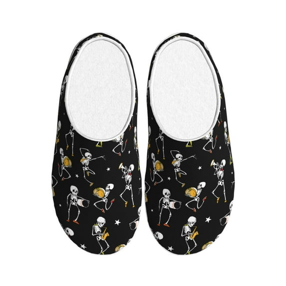 Lsque Playing Music Skeletons Pattern Womens Comfort Cotton on Scuff With Memory Foam and Anti-skid Sole Slipper-39/40