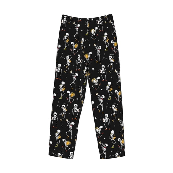 Lsque Playing Music Skeletons Print Men's Pajama Pants, Lounge Pant - Comfortable Home Wear,Elastic Waistband, Stylish Design-Small