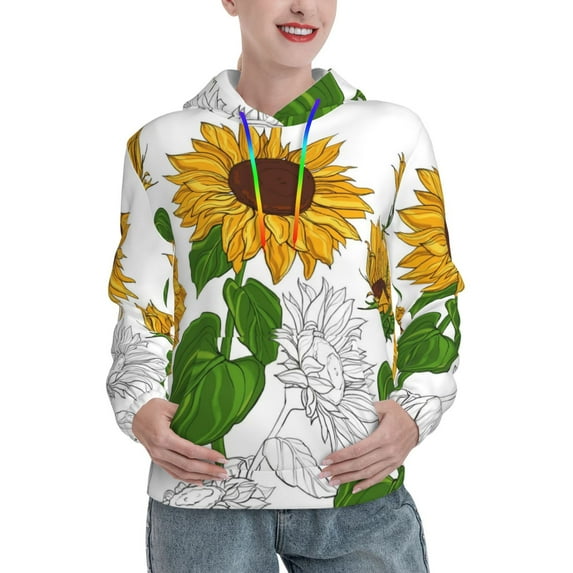 Lsque Plump Sunflower And Sketch Pattern Casual Women's Hoodie,Hooded Sweatshirt with Kangaroo Pocket,Pullover Hoodie with Eye-catching Drawstrings-Small
