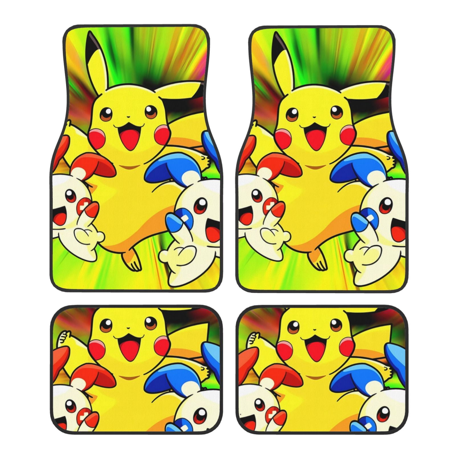 Lsque Pokemon Print 4-Piece Floor Mats, Heavy-Duty Rubber Liners, Anti-Slip Design, All-Season ...