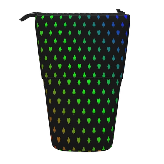 Lsque Poker Shapes Pattern Telescopic Pencil Bag Pen Holder Stationery Case, Stand-up Retractable Transformer Bag Organizer