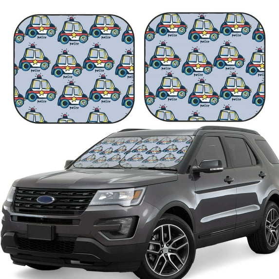 Lsque Police Car 2 PCS Windshield Sun Shade | CarFoldable Window Covers | Car Accessories Reflect UV for Universal Cars SUV Truck | Medium