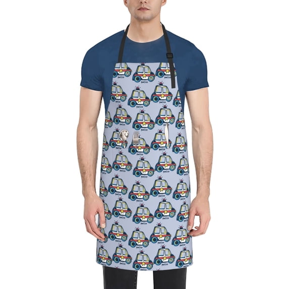 Lsque Police Car Waterproof Apron Chef Aprons for Men Heavy Duty Chemical Work Apron Extra Long Grilling Aprons with Adjustable Bib Apron