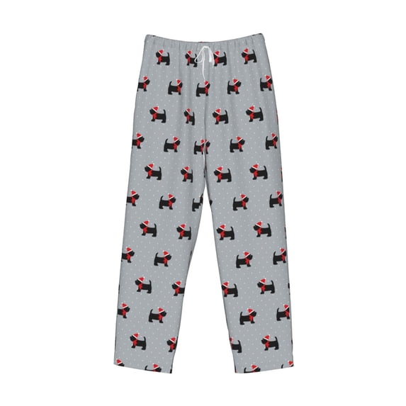 Lsque Polka Dot Christmas Dog Print Men's Pajama Pants, Lounge Pant - Comfortable Home Wear,Elastic Waistband, Stylish Design-Small