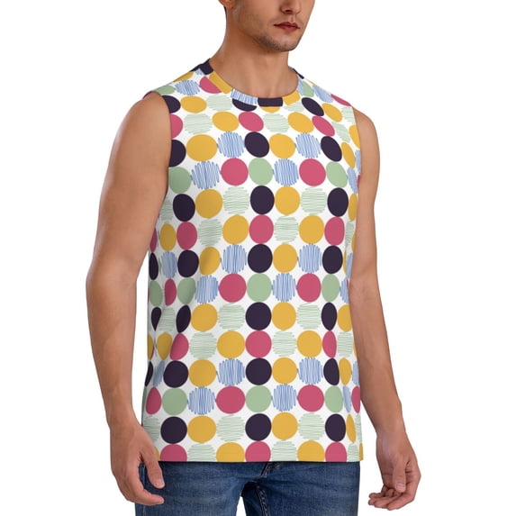Lsque Polka Dot Print Men's Cotton Blend Sleeveless Muscle Shirts (S-3XL)- Moisture Wicking, Odor Protection, UPF 30+,3X-Large