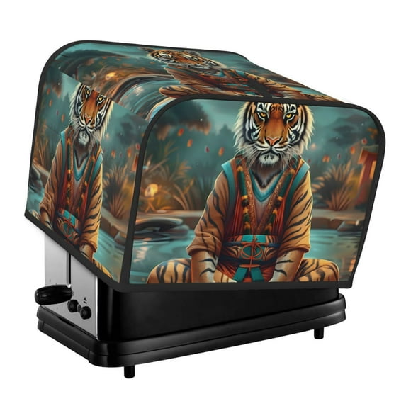Lsque Pond Meditating Tiger Print 4 Slice Toaster Cover , Kitchen Appliance Dustproof Protector , Toaster Protector Dustproof Kitchen Appliance Cover