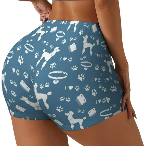 Lsque Poodle Dog Pattern High Waisted Biker Shorts for Women-Tummy Control Fitness Athletic Workout Running Yoga Gym Shorts,Moisture-Wicking-Small