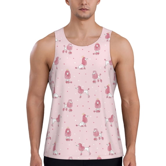 Lsque Poodle Dog Pattern Mens Tank Tops Muscle Athletic Quick Dry Sleeveless Workout Fitness T Shirts Beach Tank Top, Loose-fit Sleeveless Shirt for Men-Medium