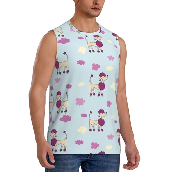 Lsque Poodle Dog Print Men's Cotton Blend Sleeveless Muscle Shirts (S-3XL)- Moisture Wicking, Odor Protection, UPF 30+,Large