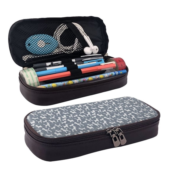 Lsque Poodle Dog Printed Big Capacity PU Leather Pencil Case Large Pencil Pouch Stationery Pen Bag Pencil Holder for Teen