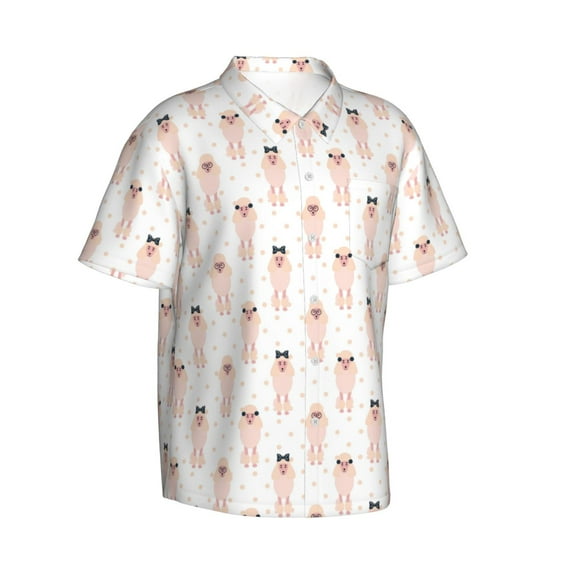 Lsque Poodle Dog pattern Hawaiian Shirt for Men, Unisex Summer Beach Casual Short Sleeve Button Down Shirts-