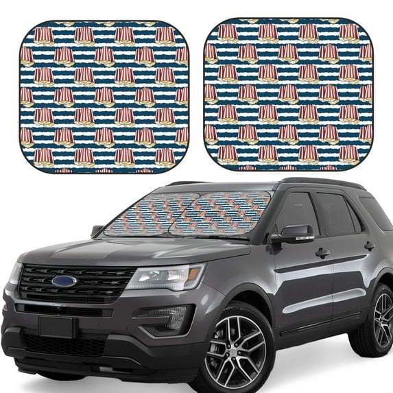 Lsque Popcorn On Blue Lines 2 PCS Windshield Sun Shade | CarFoldable Window Covers | Car Accessories Reflect UV for Universal Cars SUV Truck | Large