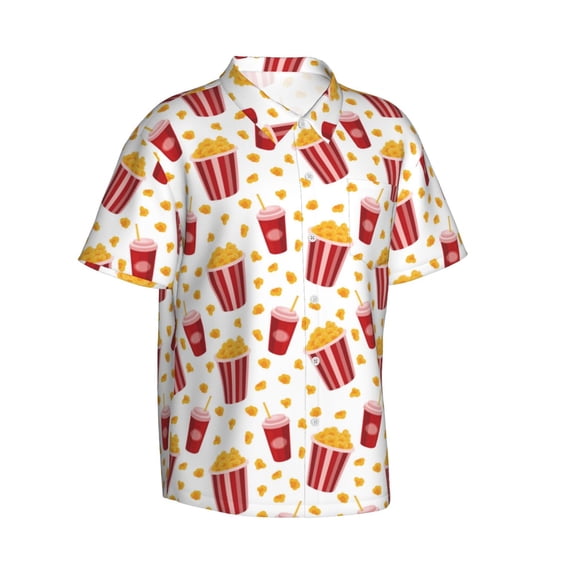 Lsque Popcorn pattern Hawaiian Shirt for Men, Unisex Summer Beach Casual Short Sleeve Button Down Shirts-XX-Large