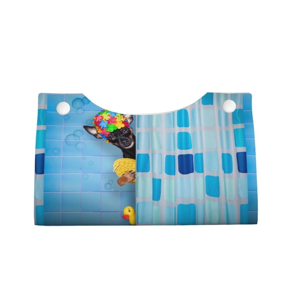 Lsque Prague Ratter Dog in Bathtub Printed Long Tissue Box Cover Holder, Facial Paper Organizer Dispenser,Triangle with Bottom Belt, PVC Leather Decorative Organizer