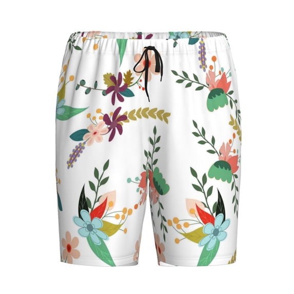 Lsque Pretty Floral With Leaves Mens Sleep Pajama Shorts,Short Pajama Pants, Cotton Ultra-Soft Knit-4X-Large