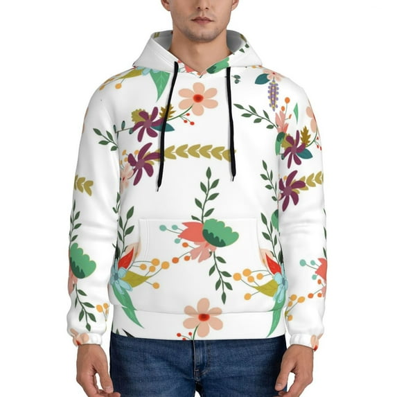 Lsque Pretty Floral With Leaves Pattern Casual Men's Hoodie,Hooded Sweatshirt with Kangaroo Pocket,Pullover Hoodie-Small
