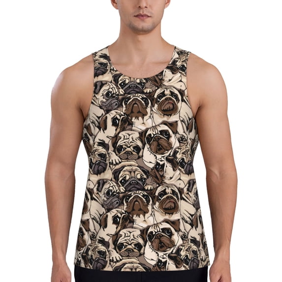 Lsque Pug Pattern Mens Tank Tops Muscle Athletic Quick Dry Sleeveless Workout Fitness T Shirts Beach Tank Top, Loose-fit Sleeveless Shirt for Men-XX-Large