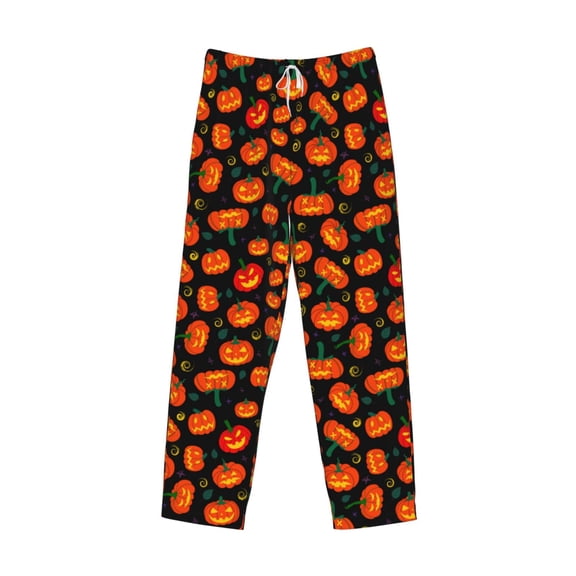 Lsque Pumpkin Fallen Leaves Print Men's Pajama Pants, Lounge Pant - Comfortable Home Wear,Elastic Waistband, Stylish Design-Small
