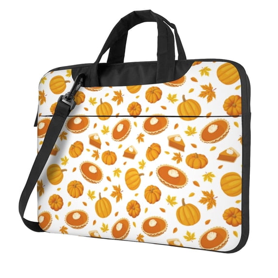 Lsque Pumpkin Maple Leaves Pattern Laptop Bag – Portable & Slim Single-Shoulder Computer Case with Adjustable Strap, Protective, Lightweight for 13”/14”/15.6” Laptops