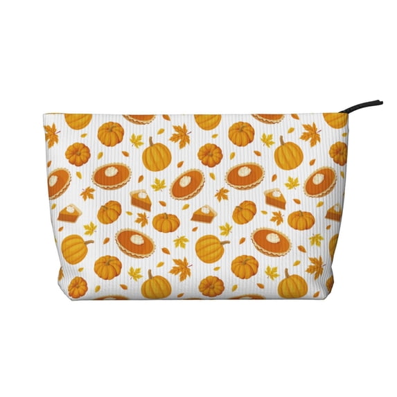 Lsque Pumpkin Maple Leaves Pattern Makeup Bag For Women - Corduroy Cosmetic Bags Aesthetic Design Ladies Tote Bag,Women's Pencil Case with Zipper