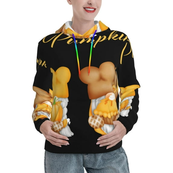 Lsque Pumpkin Pie Gnome Pattern Casual Women's Hoodie,Hooded Sweatshirt with Kangaroo Pocket,Pullover Hoodie with Eye-catching Drawstrings-Large