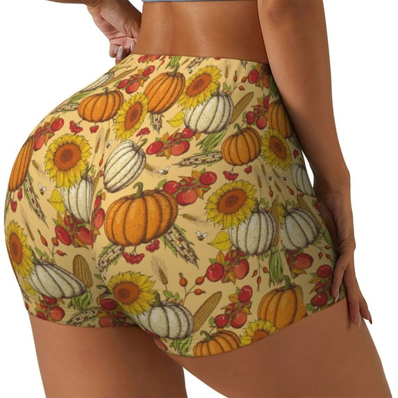 Lsque Pumpkin And Sunflower Pattern High Waisted Biker Shorts for Women-Tummy Control Fitness Athletic Workout Running Yoga Gym Shorts,Moisture-Wicking-X-Large