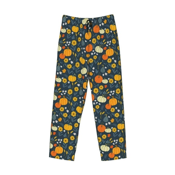 Lsque Pumpkins And Sunflowers2 Print Men's Pajama Pants, Lounge Pant - Comfortable Home Wear,Elastic Waistband, Stylish Design-Medium