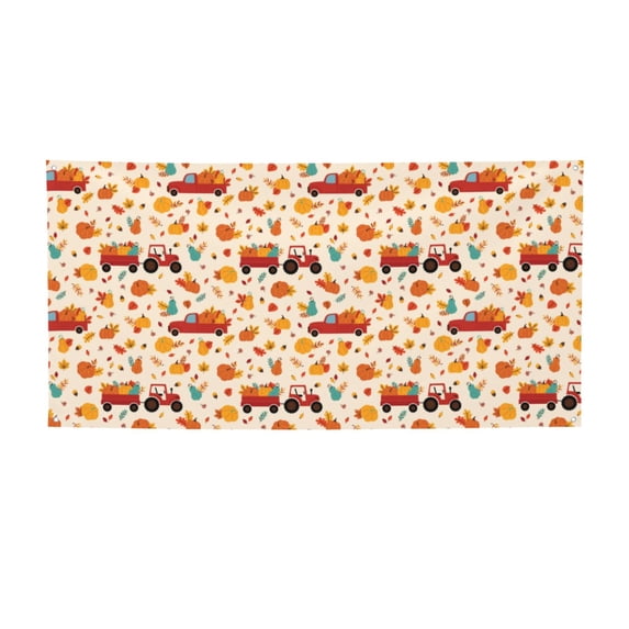 Lsque Pumpkins On Red Car And Tractor Pattern Party Banner, Festive Banner , Holiday Celebrations and Events for Carnival Birthday Party Festival Decorations-Medium