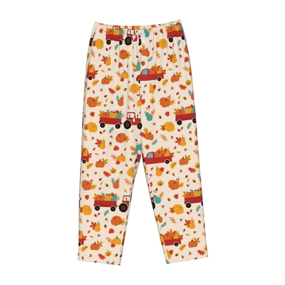 Lsque Pumpkins On Red Car And Tractor Print Women's Pajama Pants, Lounge Pant - Comfortable Home Wear,Elastic Waistband, Stylish Design-X-Large