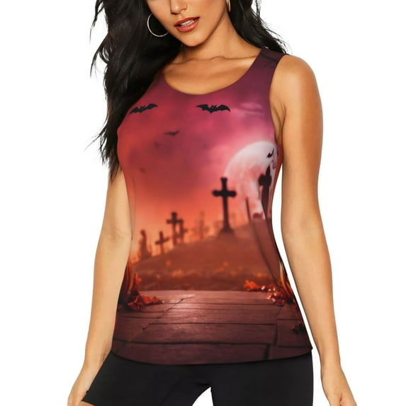 Lsque Pumpkins Printed Workout Tank Tops for Women, Athletic Sports Tank Tops, Compression Sleeveless Dry Fit Shirts,Sleeveless Yoga Shirt-Medium